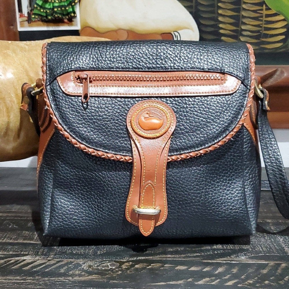Dooney & Bourke Black and Brown Leather Crossbody Bag W Built In Wallet